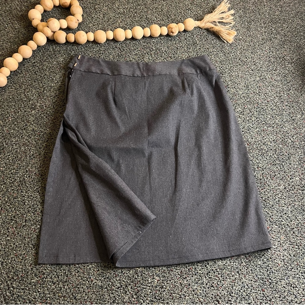 Heather Grey Wrap Midi Knee-Length Pencil High-Waist Business Casual Skirt Sz 8